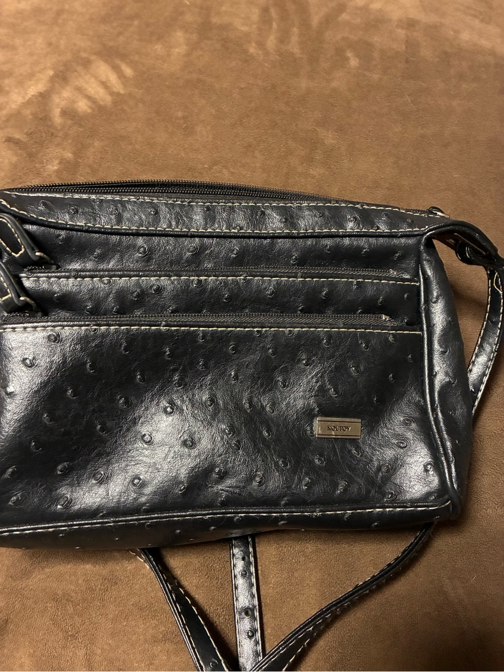 Koltov Black Faux Ostrich Crossbody Bag - Picture 2 of 7